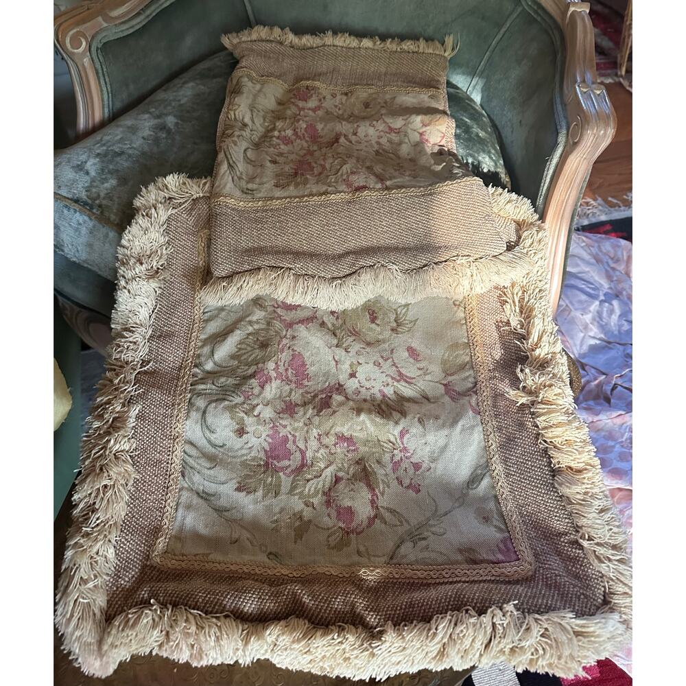 Vintage Cottage Chic French Aubusson style pillow covers rose neutral beige